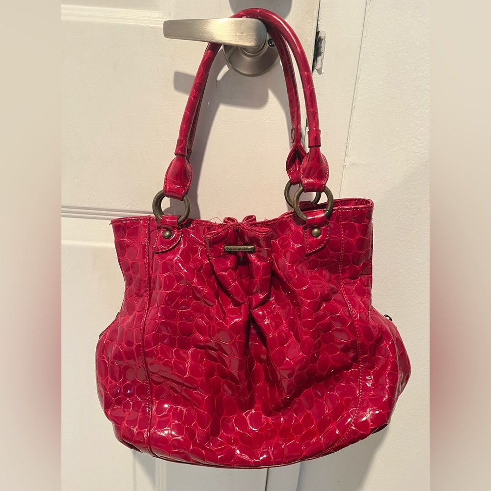 Donald J Pliner red patent leather, double strap hobo